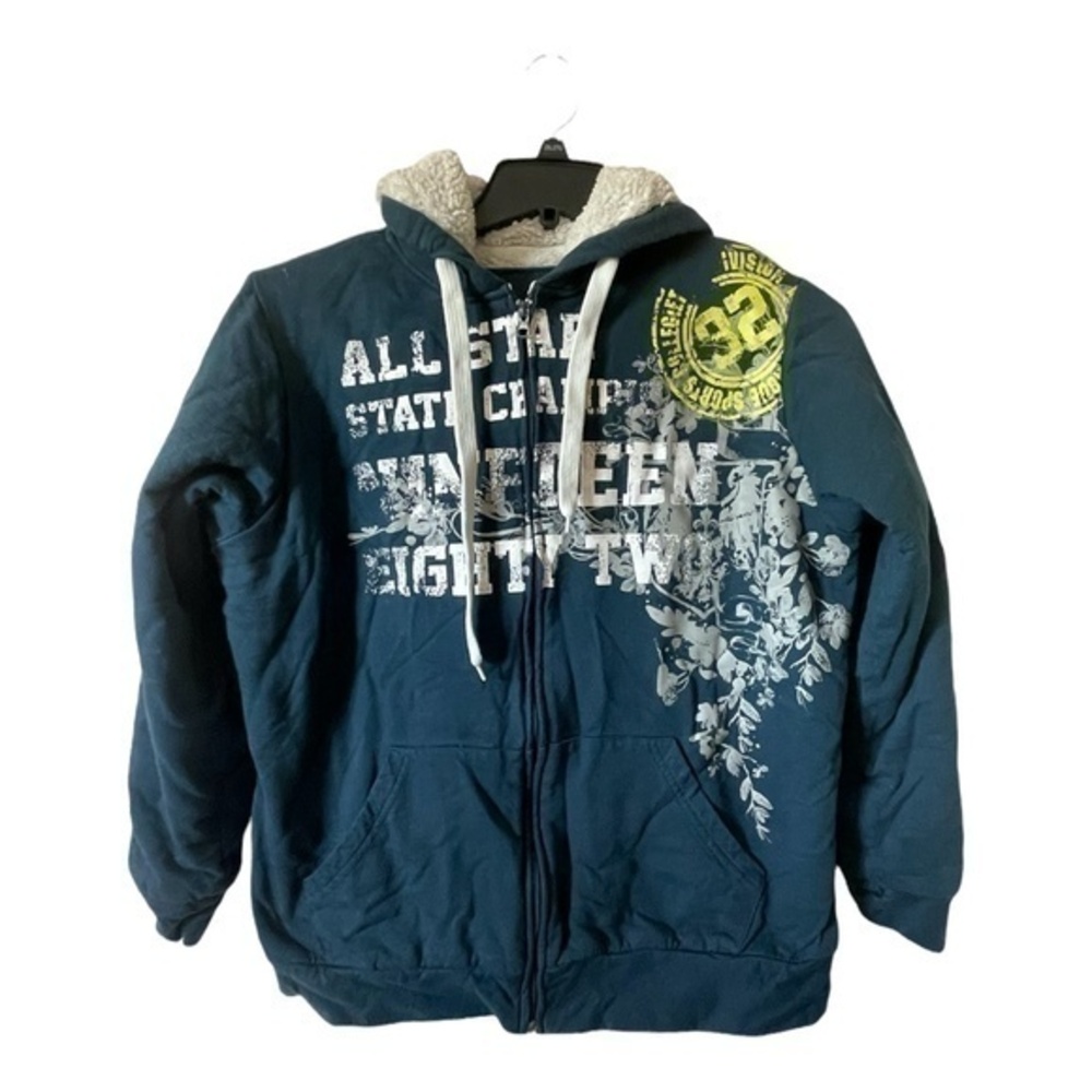 Spanish Harlem Womens Sweater Jacket Cyan Blue Sherpa Lined Hooded Size 1X